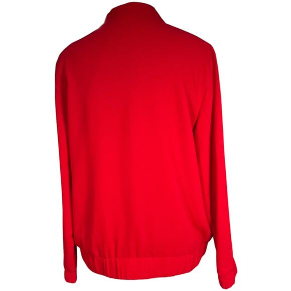 Chico's Clean Crepe Bomber Jacket Lightweight Red Polka Dot Lining Size 1 Zipper - Picture 2 of 11